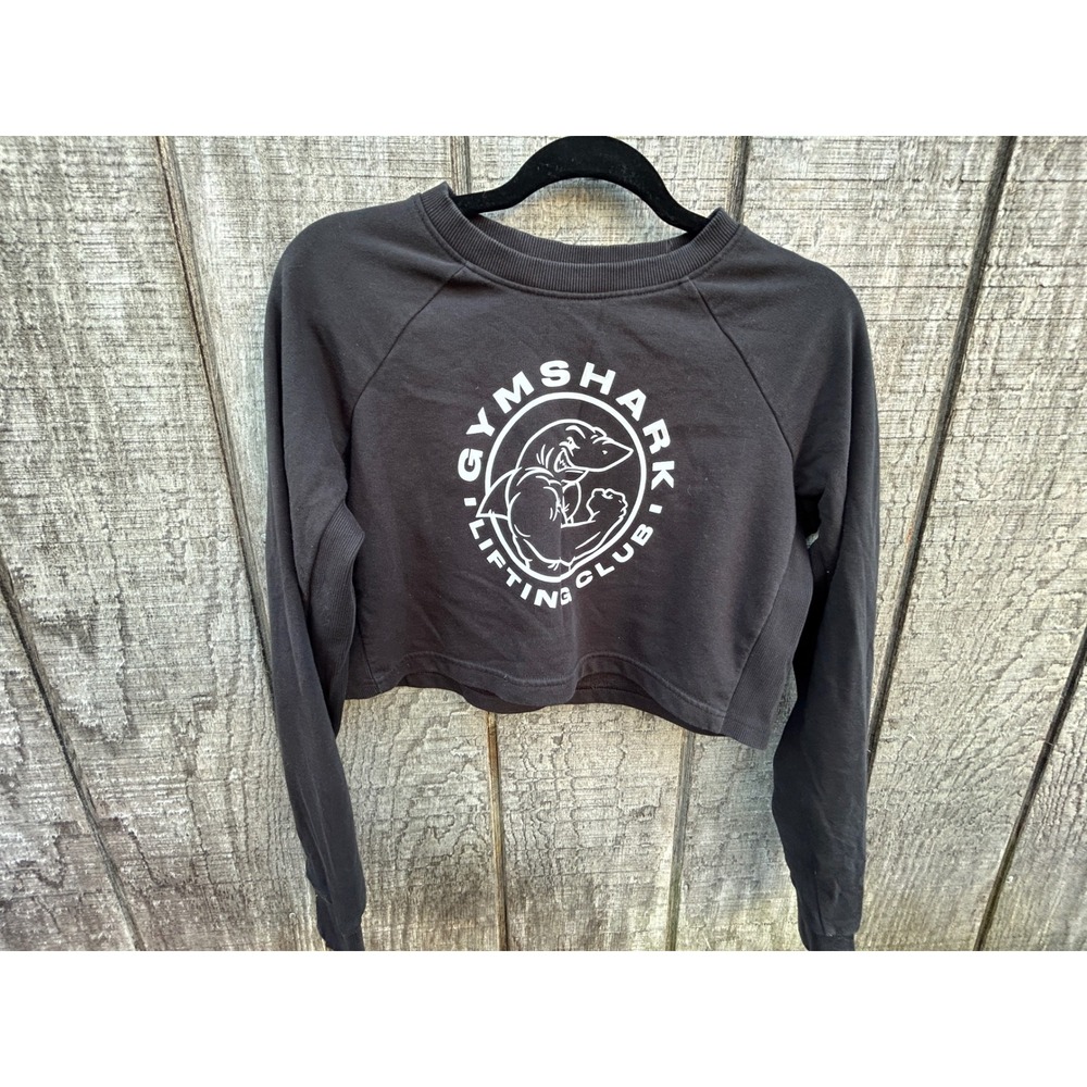 Gymshark Lifting Club Cropped Sweatshirt Black Graphic Pullover  Gym Training M